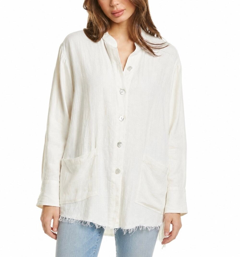 Fifteen Twenty Raw Hem 100% Linen Oversized Jacket Top Cream Lagenlook Small